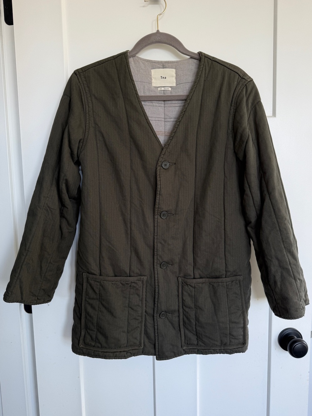 as new TNA bu Aritzia olive green cotton quilted jacket XS coat